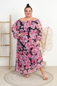 Siateczkowa Sukienka Maxi ISANA wzór 8 Plus Size 46-54