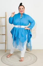 Tunika Koszulowa z tiulem LORAX błękitna Plus Size 48/54