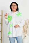 Koszula Biała FRIDA z neonowym kwiatem Plus Size 44/50