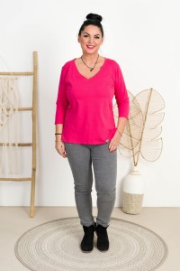 Bluzka V-Neck LongSleeve LAJZA fuksja Plus Size 42-48 