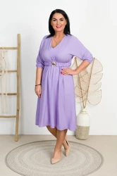 Sukienka dekolt V z paskiem MERLIN lila Plus Size 44-52