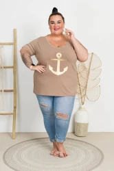 T-Shirt fango MOLLY Kotwica złota Plus Size 44-58