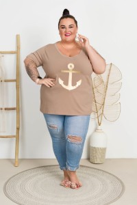 T-Shirt fango MOLLY Kotwica złota Plus Size 44-58