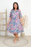 Sukienka Szyfonowa z gumką w pasie SKY kwiaty niebieskie Plus Size 44/48