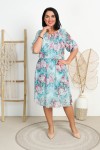 Sukienka Szyfonowa z gumką w pasie SKY kwiaty turkus Plus Size 44/48