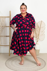 Sukienka z paskiem ILONA grochy czerwone Plus Size 44-52