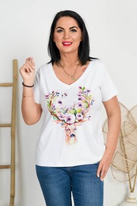 T-Shirt V-Neck biały MOLLY Rogi Plus Size 42-58