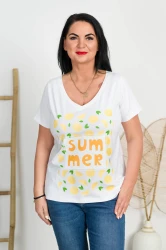 T-Shirt V-Neck biały MOLLY Cytrynki Plus Size 42-58