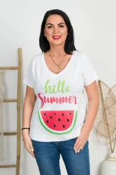 T-Shirt V-Neck biały MOLLY Arbuz Plus Size 42-58