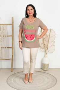 T-Shirt V-Neck fango MOLLY Arbuz Plus Size 42-58