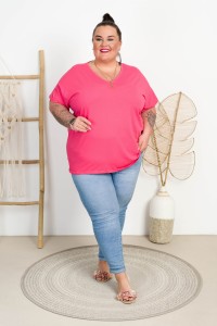 T-shirt Vneck WIWI malinka Plus Size 48/54