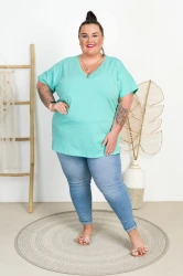 T-shirt Vneck WIWI miętowy Plus Size 48/54