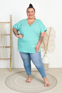 T-shirt Vneck WIWI miętowy Plus Size 48/54