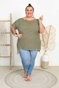 Bluzka Laserówka w paski TAYLOR cytrynowa Plus Size 48/54