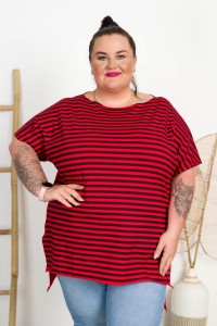 Bluzka Laserówka w paski TAYLOR czerwona Plus Size 48/54 