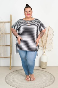 Bluzka Laserówka w paski TAYLOR biała Plus Size 48/54