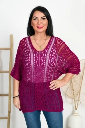 Ażurowy Sweterek SZYDEŁKO fioletowy Plus Size 44/50
