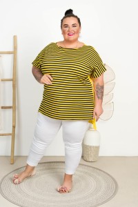Bluzka Laserówka w paski TAYLOR żółta Plus Size 48/54