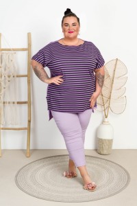 Bluzka Laserówka w paski TAYLOR fiolet Plus Size 48/54