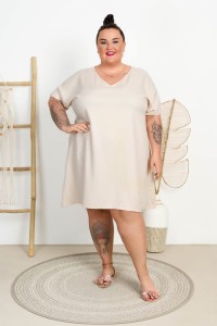 Sukienka Trapezowa JILL beżowa Plus Size 44-54