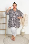 Tunika Koszulowa IZA wzory beżowo-czarna Plus Size 42-54