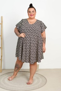 Sukienka trapezowa JUNIS wzór grecki Plus Size 48/56 