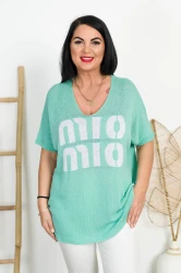Cienki Sweterek VNeck MIO miętowy Plus Size 44/54