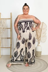 Kombinezon bez ramiączek ARABI Boho beż wzory Plus Size 44/54
