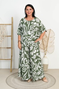 Komplet na lato CATARINA biało-khaki Plus Size 44/52
