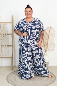 Komplet na lato CATARINA biało-granatowy Plus Size 44/52