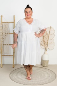Sukienka z gipiurą SASZA biała Plus Size 46/52