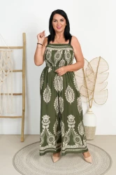 Kombinezon bez ramiączek ARABI Boho khaki wzory Plus Size 44/54