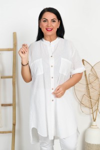 Długa Koszula w paski SAMI biała Plus Size 44/50