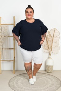 Bluzka z falbankami na rękawach TONIA granatowa Plus Size 50/54
