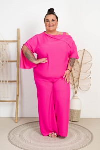 Elegancki Komplet MARLEN róż neon Plus Size 44-52