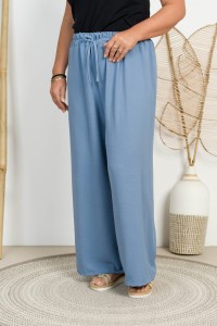 Spodnie szerokie z Crepy LUCAS niebieskie Plus Size 46/52