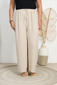 Spodnie szerokie z Crepy LUCAS beżowe Plus Size 46/52