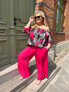 Komplet elegancki ISADORA pantera z maliną Plus Size 42-52