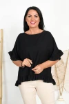 Lniana Bluzka z falbankami VAJANA czarna Plus Size 44-54