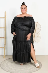 Spódnica z rozporkiem ZENDAYA z ekoskórki Plus Size 46/54