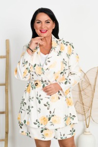 Elegancki Komplet Szort+Marynarka ELIZa kwiaty żółte Plus Size 46/50