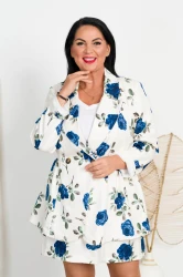 Elegancki Komplet Szort+Marynarka ELIZa kwiaty niebieskie Plus Size 46/50