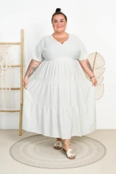 Sukienka Maxi z Lnem MONTREAL biała Plus Size 48/52