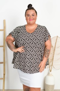 Bluzka Trapezowa PARTY wzór grecki Plus Size 44/52