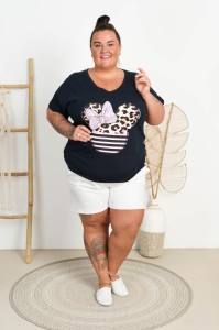 T-shirt Vneck VIVI Kokardka granat Plus Size 48/54 