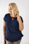 Bluzka z falbanką ROZALIA granatowa Plus Size 44-58