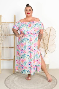 Sukienka maxi z rozporkiem DREAM wzór 21 Plus Size 44-54