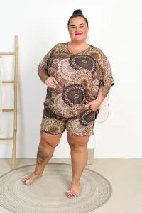 Bluzka Vneck COLIN mandala brąz Plus Size 52/58