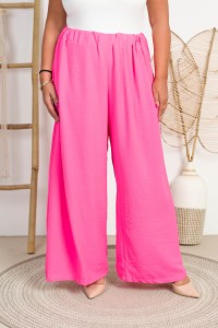 Szerokie Spodnie z crepy KULOTY róż neon Plus Size 48/56