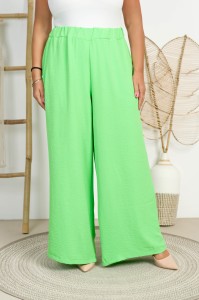 Szerokie Spodnie z crepy KULOTY zielone neon Plus Size 48/56